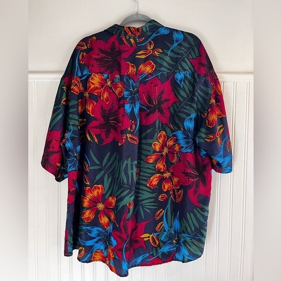Mens Vintage Basix 100% Silk Hawaiian Shirt size XL Green Red Blue Orange Floral - Picture 4 of 9